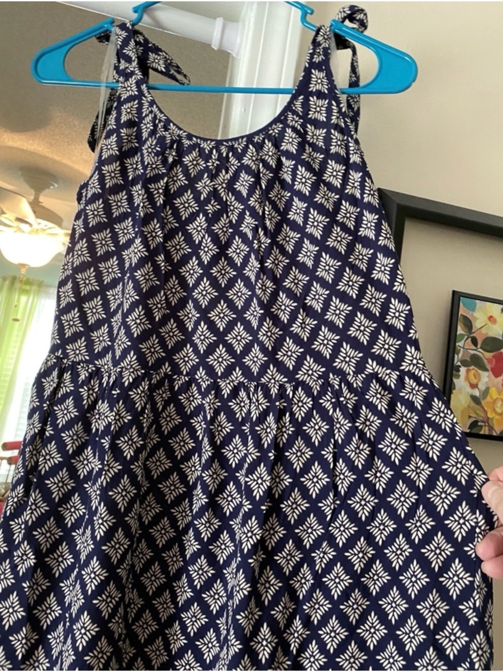 Women's Navy and Cream Geometric Maxi Dress with Pink Border Size S NWT - Picture 5 of 7